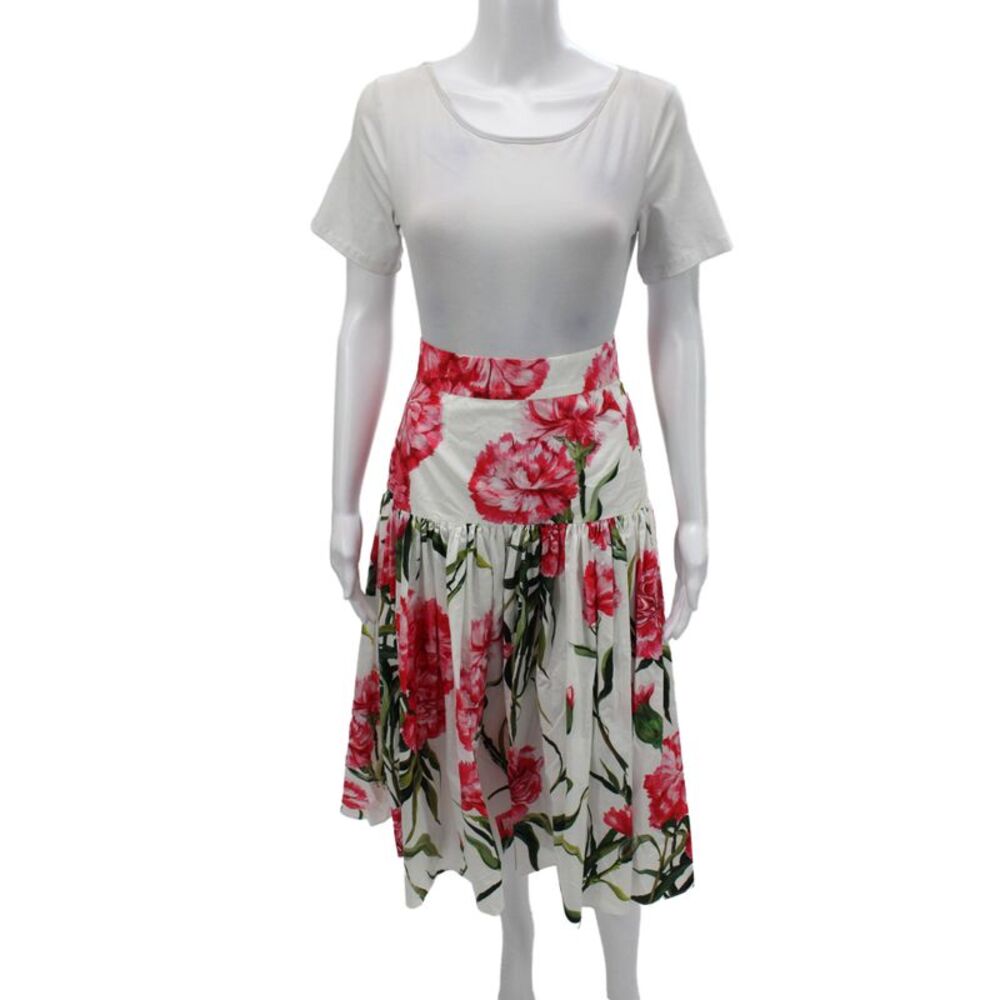 Dolce & Gabbana Womens White Floral Skater Skirt 100% Cotton Midi Size 48